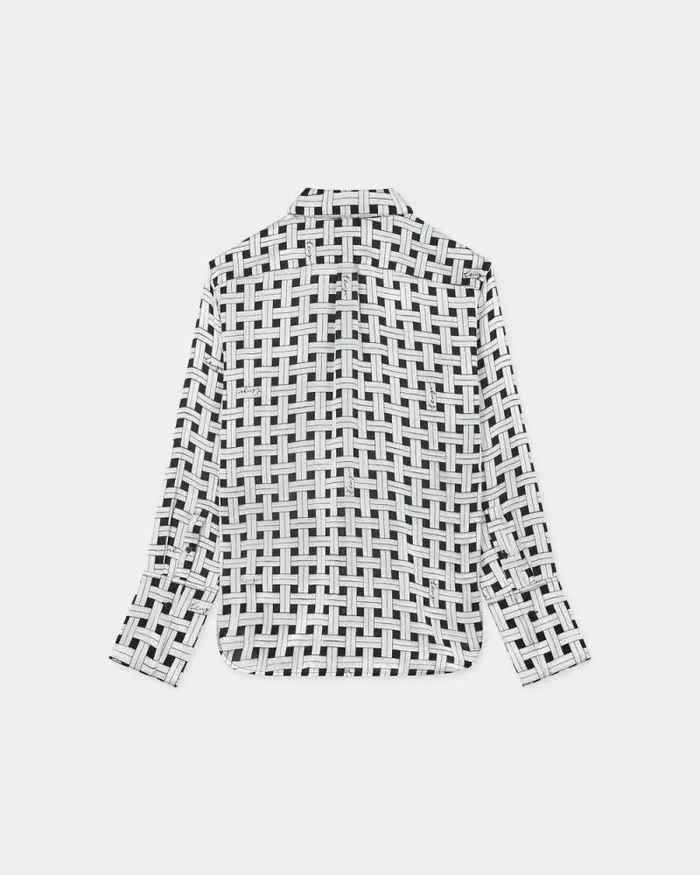 Women 039KENZO Weave039 Oversized Shirt Pale Grey Kenzo Shirts And Tops