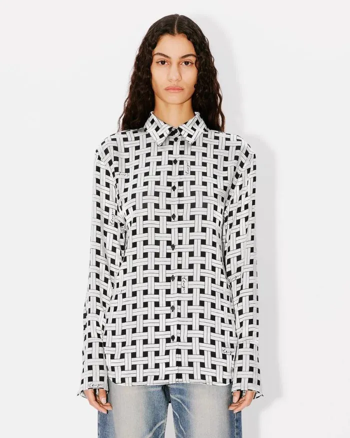 Women 039KENZO Weave039 Oversized Shirt Pale Grey Kenzo Shirts And Tops