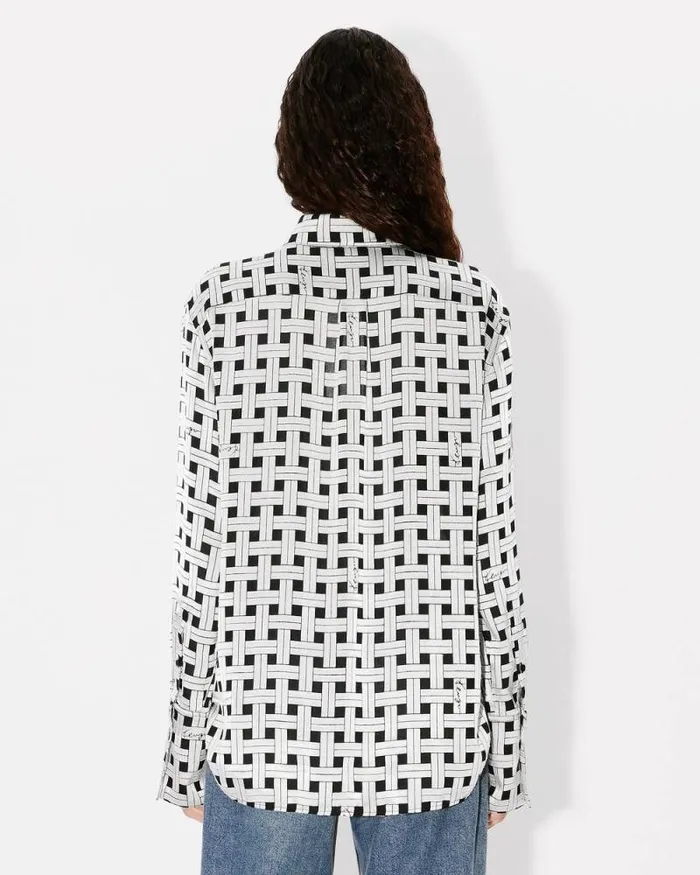 Women 039KENZO Weave039 Oversized Shirt Pale Grey Kenzo Shirts And Tops