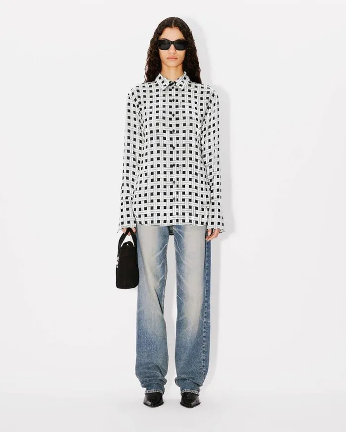 Women 039KENZO Weave039 Oversized Shirt Pale Grey Kenzo Shirts And Tops