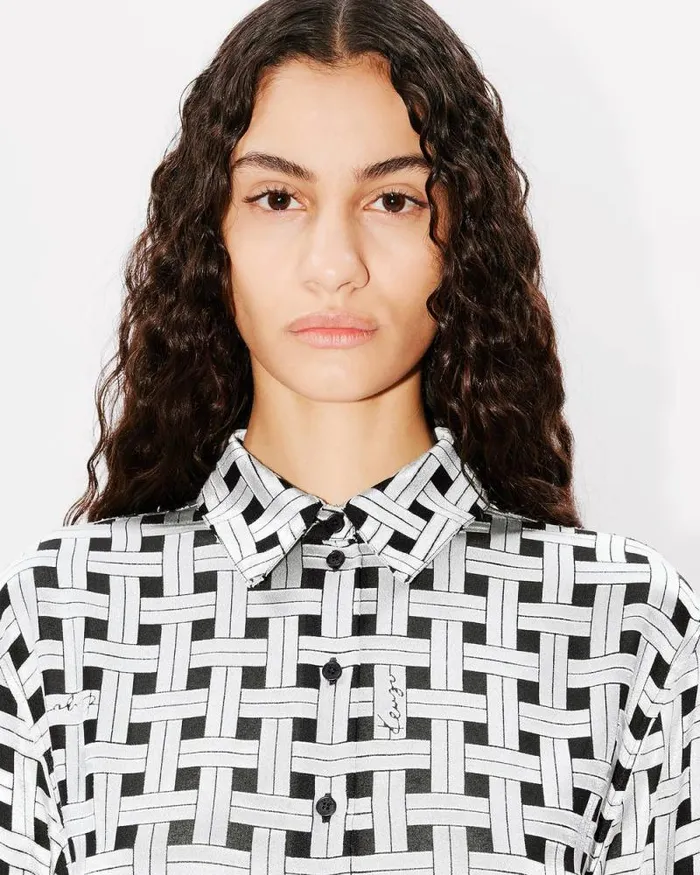 Women 039KENZO Weave039 Oversized Shirt Pale Grey Kenzo Shirts And Tops