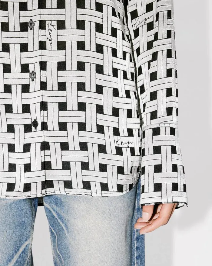 Women 039KENZO Weave039 Oversized Shirt Pale Grey Kenzo Shirts And Tops