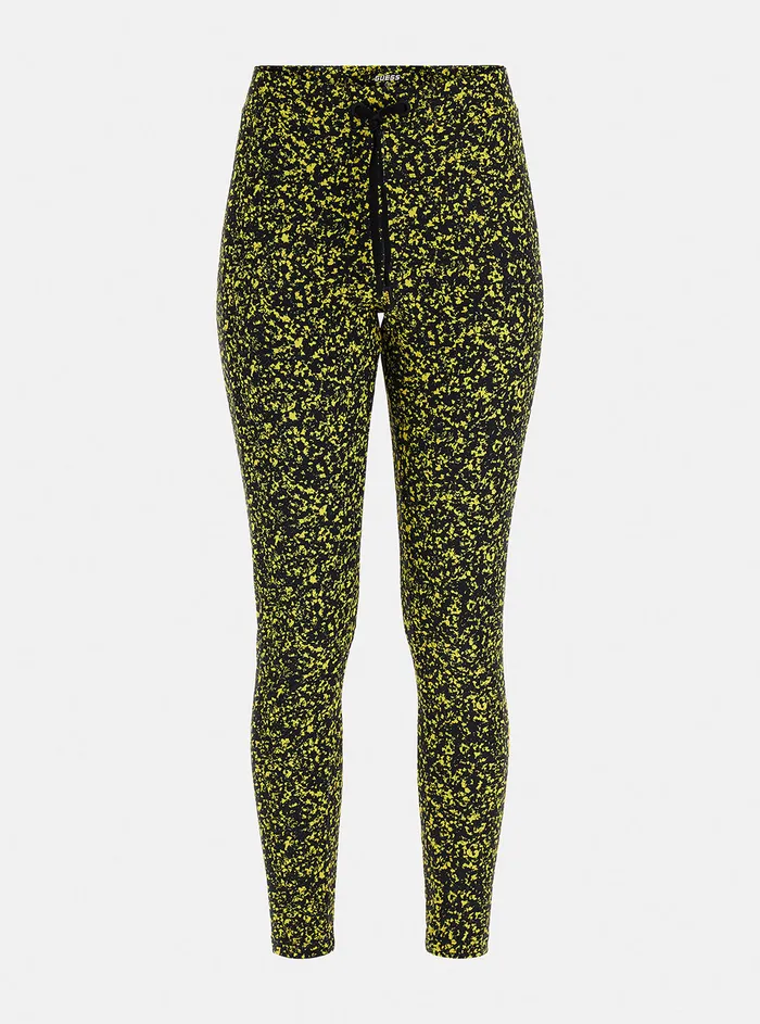 Women Activewear GUESS Eco Black Yellow Alesha Active Leggings