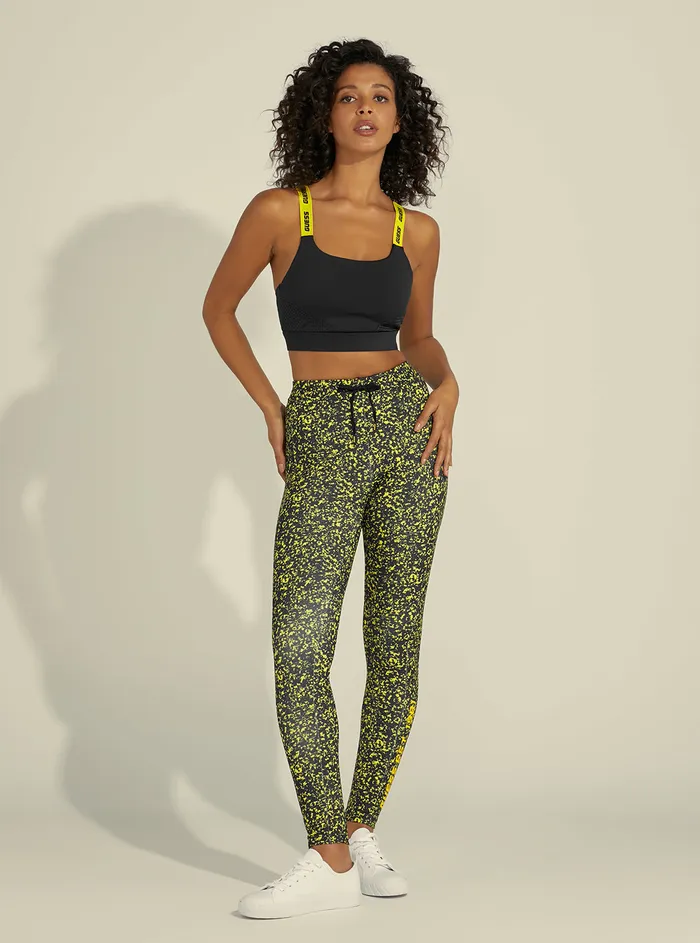 Women Activewear GUESS Eco Black Yellow Alesha Active Leggings