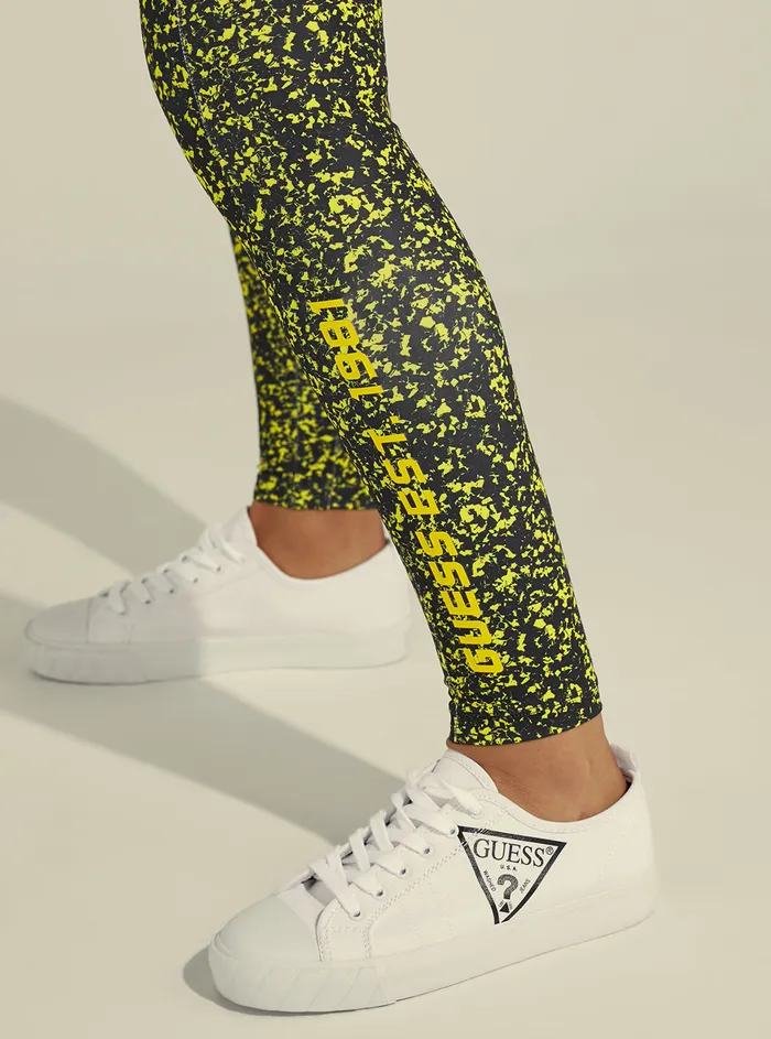 Women Activewear GUESS Eco Black Yellow Alesha Active Leggings
