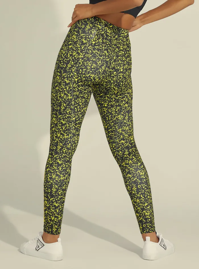 Women Activewear GUESS Eco Black Yellow Alesha Active Leggings