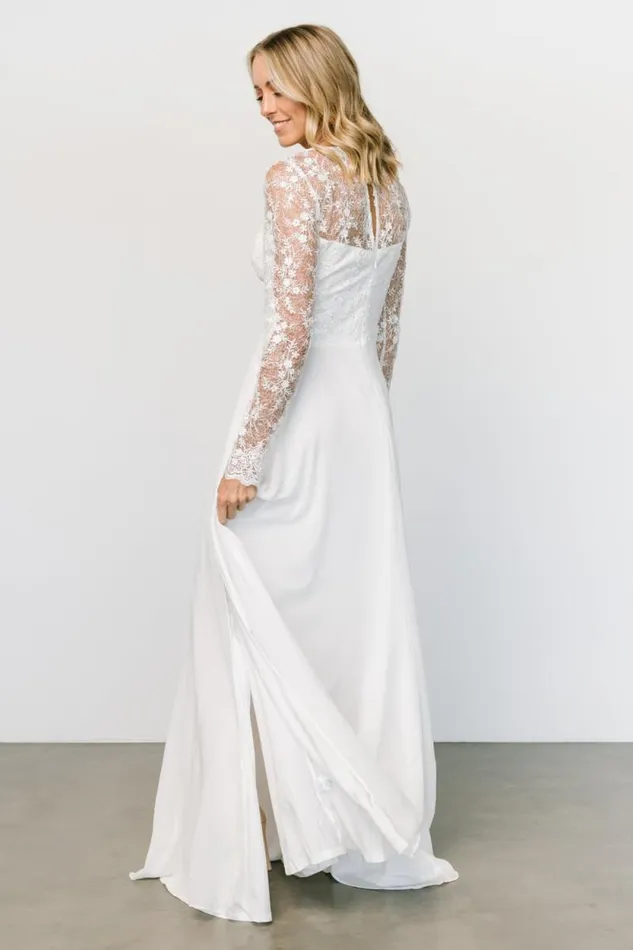 Women Adalaide Long Sleeve Maxi Dress Off White Baltic Born Embellished and Sequined
