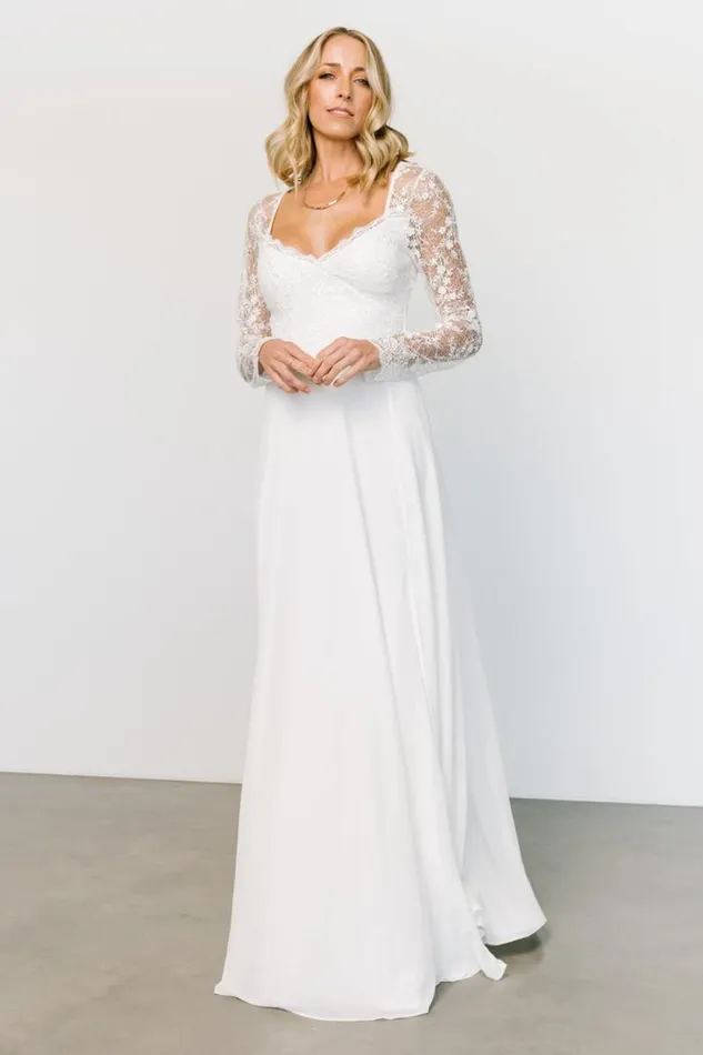 Women Adalaide Long Sleeve Maxi Dress Off White Baltic Born Embellished and Sequined