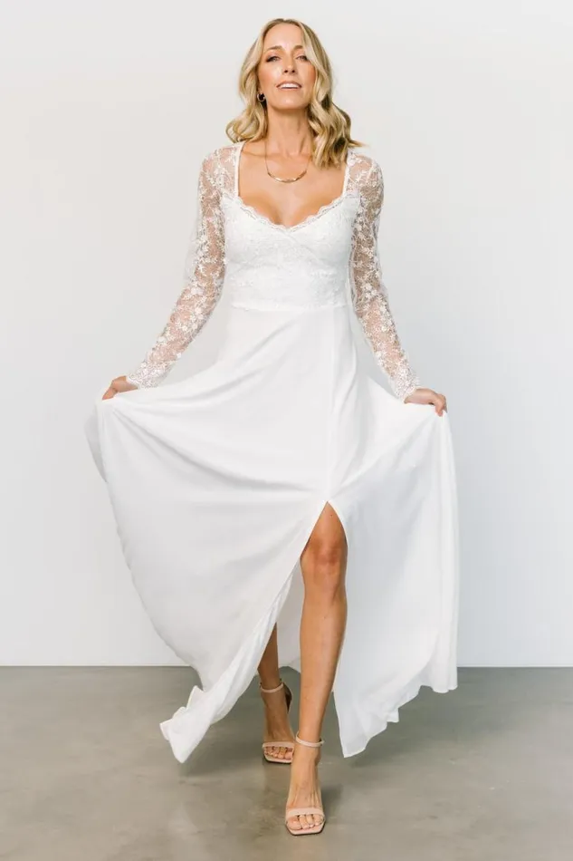 Women Adalaide Long Sleeve Maxi Dress Off White Baltic Born Embellished and Sequined