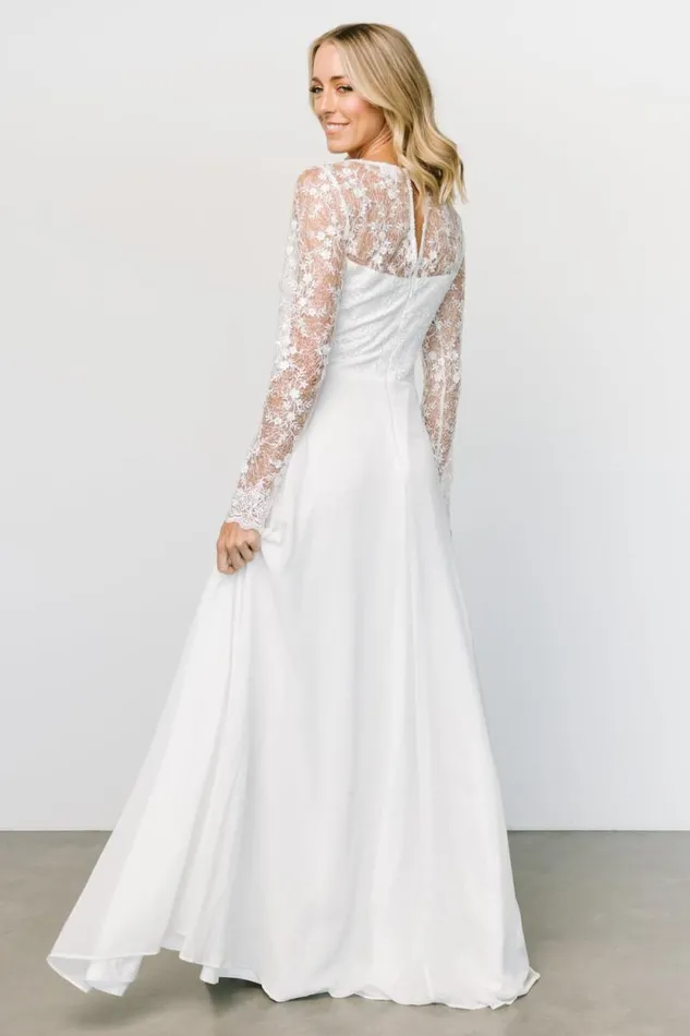 Women Adalaide Long Sleeve Maxi Dress Off White Baltic Born Embellished and Sequined