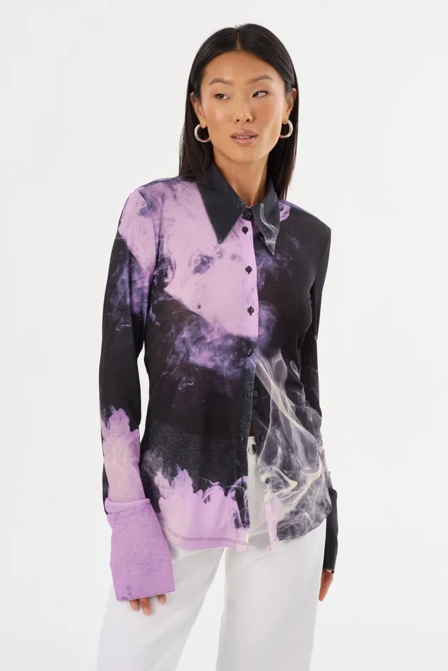 Women ALZINA Printed Long Sleeve Shirt Lavender Haze LAMARQUE Tops Women ALZINA Printed Long Sleeve Shirt Lavender Haze LAMARQUE Tops