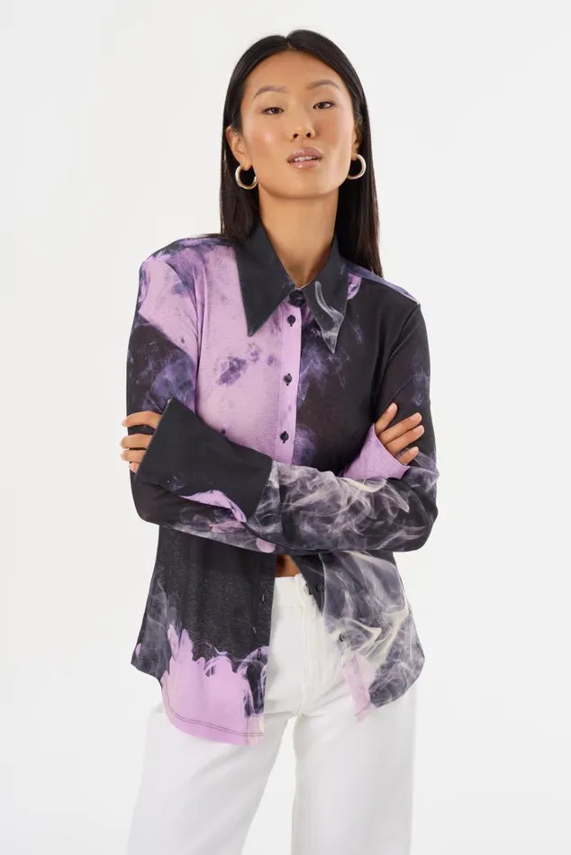 Women ALZINA Printed Long Sleeve Shirt Lavender Haze LAMARQUE Tops Women ALZINA Printed Long Sleeve Shirt Lavender Haze LAMARQUE Tops