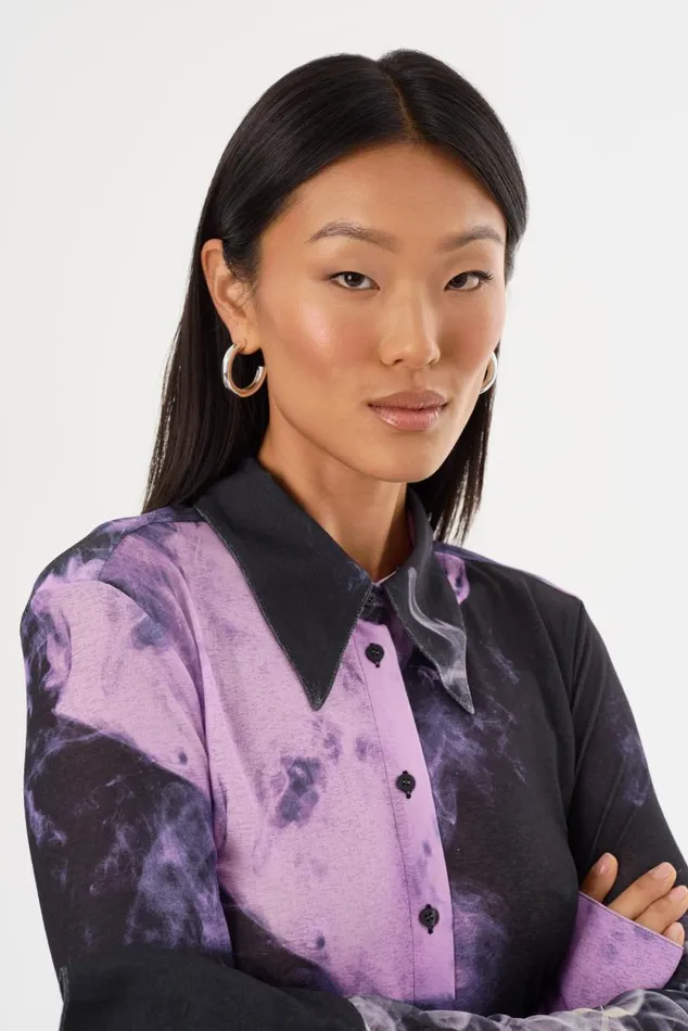 Women ALZINA Printed Long Sleeve Shirt Lavender Haze LAMARQUE Tops Women ALZINA Printed Long Sleeve Shirt Lavender Haze LAMARQUE Tops
