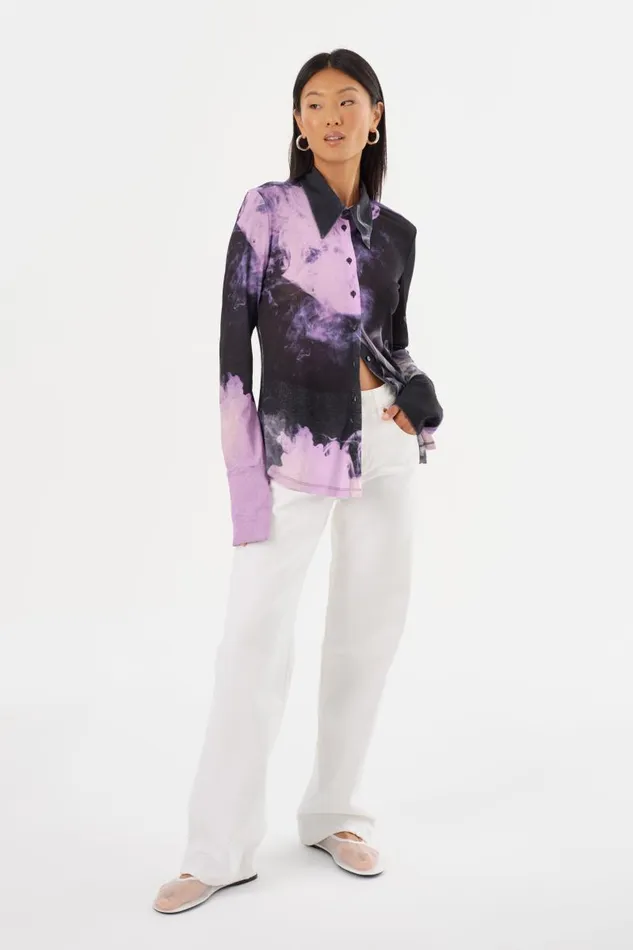 Women ALZINA Printed Long Sleeve Shirt Lavender Haze LAMARQUE Tops Women ALZINA Printed Long Sleeve Shirt Lavender Haze LAMARQUE Tops