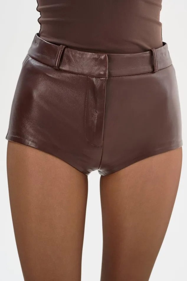 Women ANNAISE Leather Hot Shorts Chocolate Brown LAMARQUE Pants and Shorts Women ANNAISE Leather Hot Shorts Chocolate Brown LAMARQUE Pants and Shorts