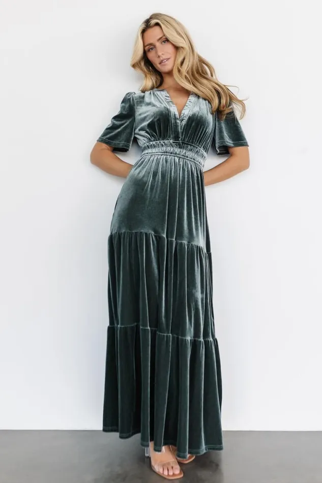 Women Artemis Velvet Maxi Dress Eucalyptus Baltic Born Maxi Dresses Women Artemis Velvet Maxi Dress Eucalyptus Baltic Born Maxi Dresses