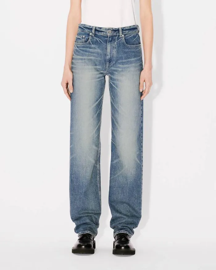 Women ASAGAO Regular Jeans In Japanese Denim Stone Bl Dirty Blue Denim Kenzo Pants And Shorts