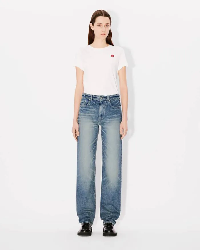 Women ASAGAO Regular Jeans In Japanese Denim Stone Bl Dirty Blue Denim Kenzo Pants And Shorts