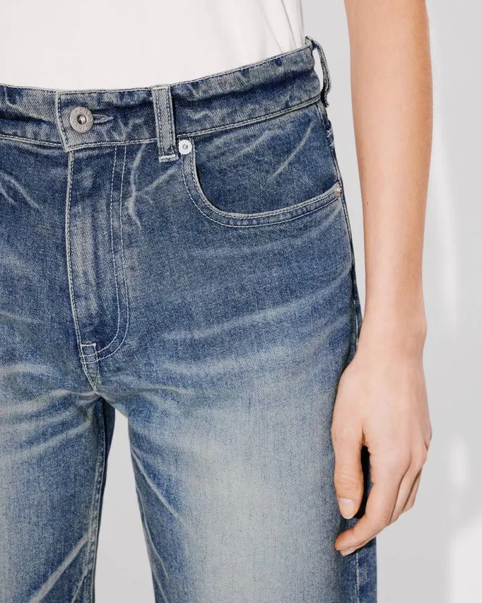 Women ASAGAO Regular Jeans In Japanese Denim Stone Bl Dirty Blue Denim Kenzo Pants And Shorts