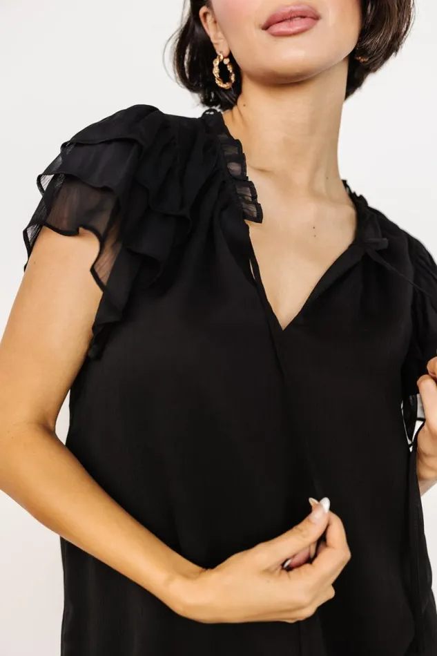 Women Asher Ruffle Sleeve Top Black Baltic Born Blouses and Shirts