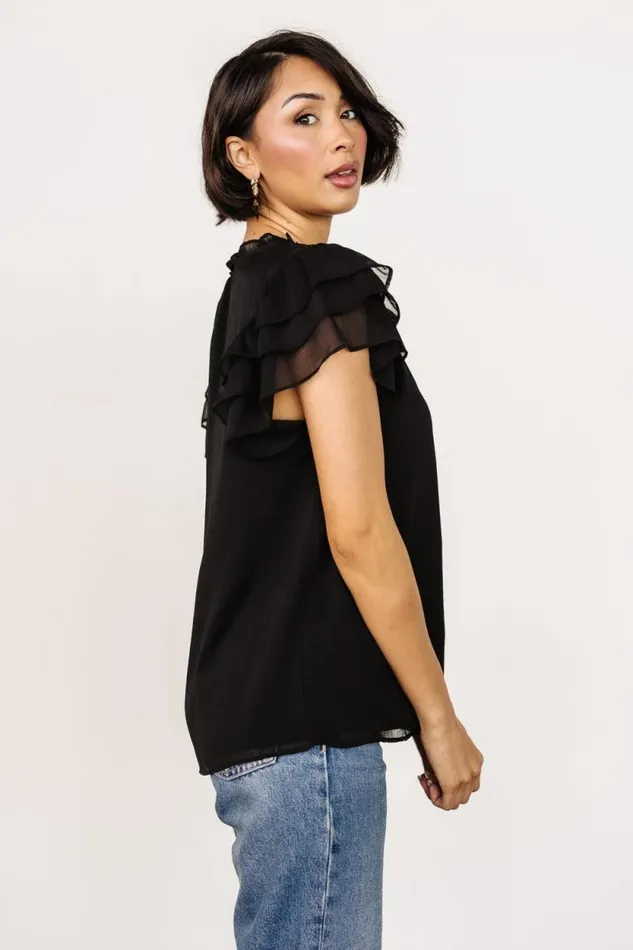 Women Asher Ruffle Sleeve Top Black Baltic Born Blouses and Shirts