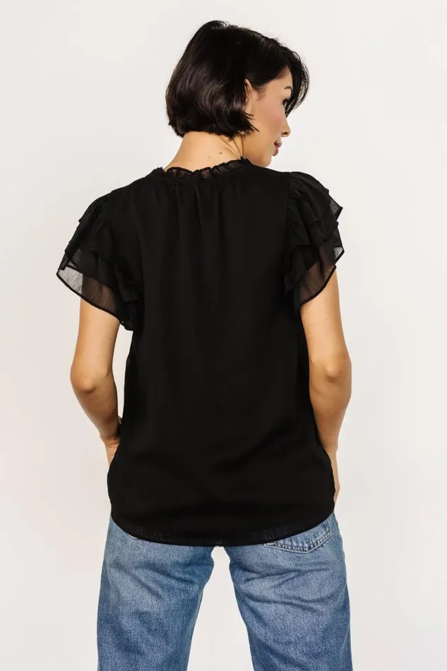 Women Asher Ruffle Sleeve Top Black Baltic Born Blouses and Shirts