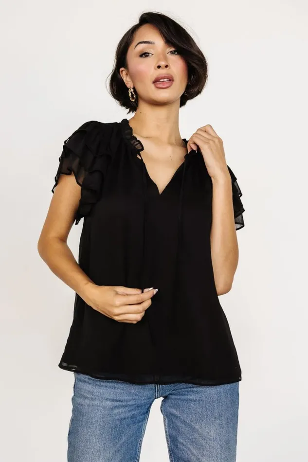 Women Asher Ruffle Sleeve Top Black Baltic Born Blouses and Shirts