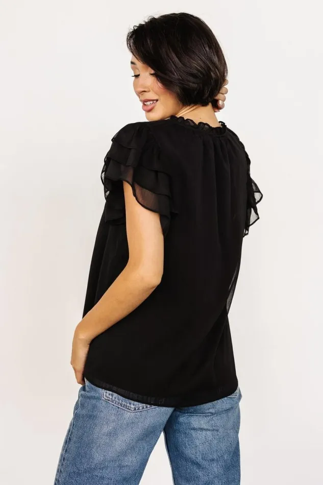 Women Asher Ruffle Sleeve Top Black Baltic Born Blouses and Shirts