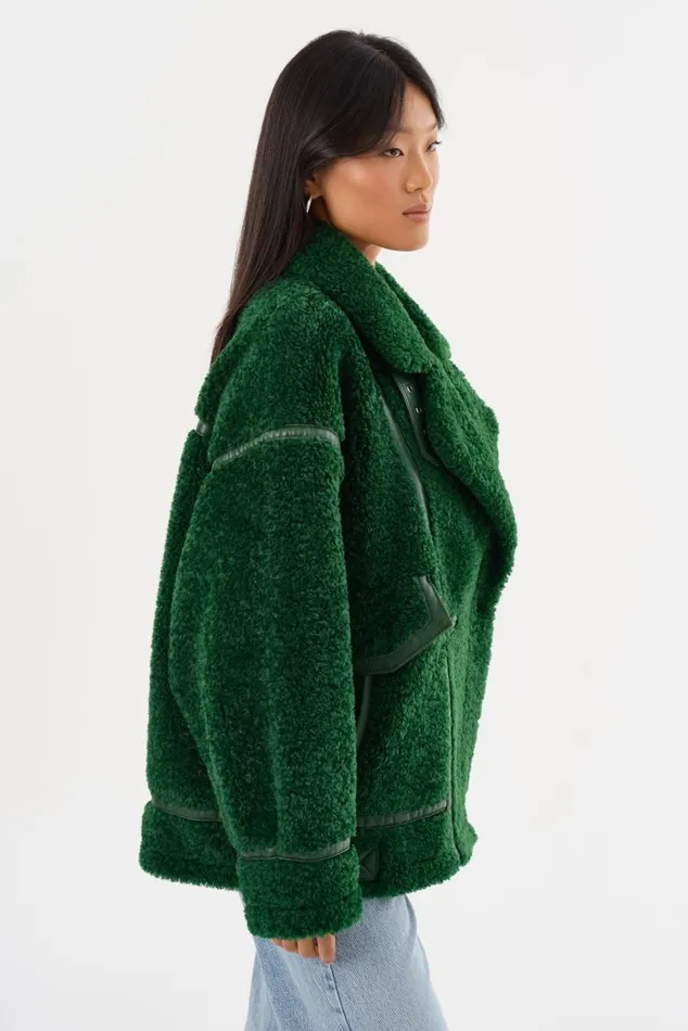 Women BADU Oversized Faux Shearling Jacket Green LAMARQUE Sherpa Women BADU Oversized Faux Shearling Jacket Green LAMARQUE Sherpa