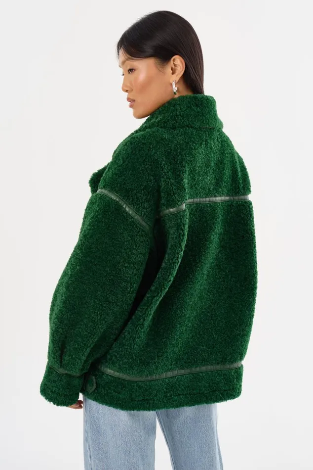 Women BADU Oversized Faux Shearling Jacket Green LAMARQUE Sherpa Women BADU Oversized Faux Shearling Jacket Green LAMARQUE Sherpa