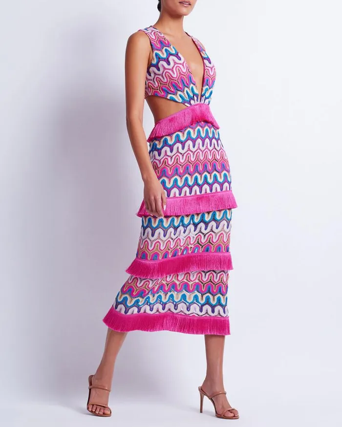 Women Beach Dresses PatBO CROCHET CUTOUT MIDI DRESS FINAL SALE Pink Multi