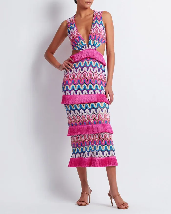 Women Beach Dresses PatBO CROCHET CUTOUT MIDI DRESS FINAL SALE Pink Multi
