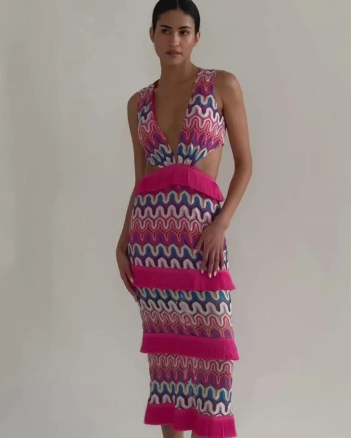 Women Beach Dresses PatBO CROCHET CUTOUT MIDI DRESS FINAL SALE Pink Multi