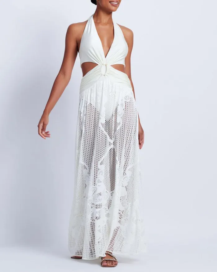 Women Beach Dresses PatBO CutOut Beach Dress White