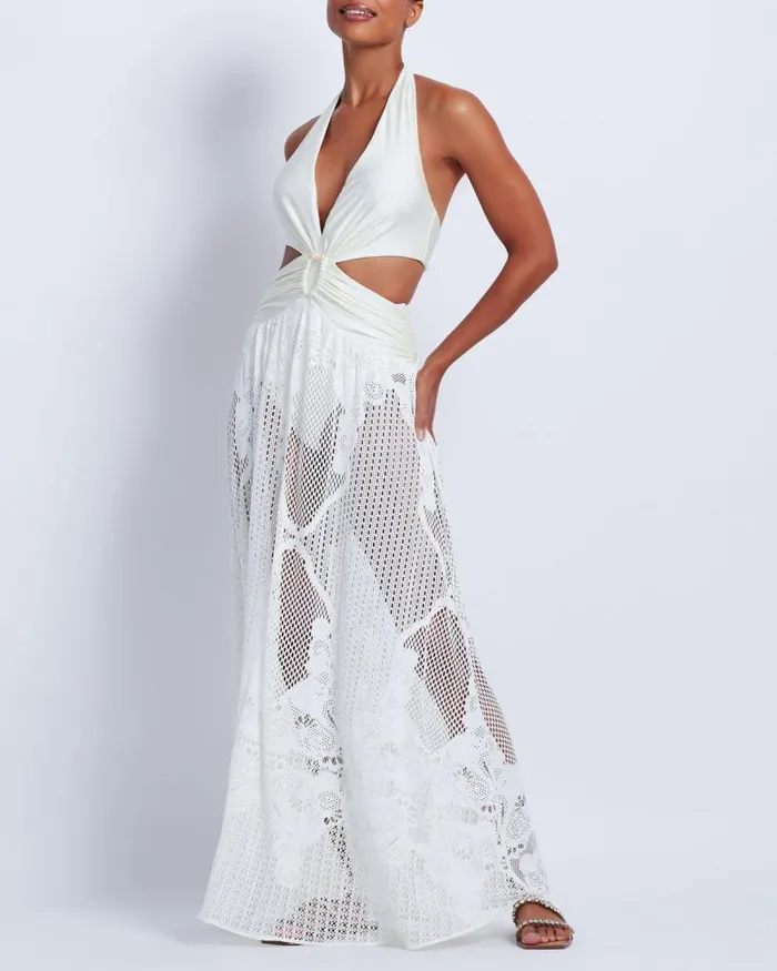 Women Beach Dresses PatBO CutOut Beach Dress White