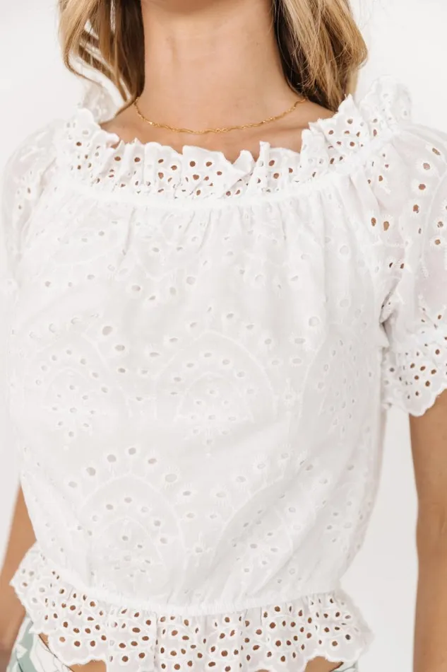 Women Betty Eyelet Ruffle Top White Baltic Born Blouses and Shirts