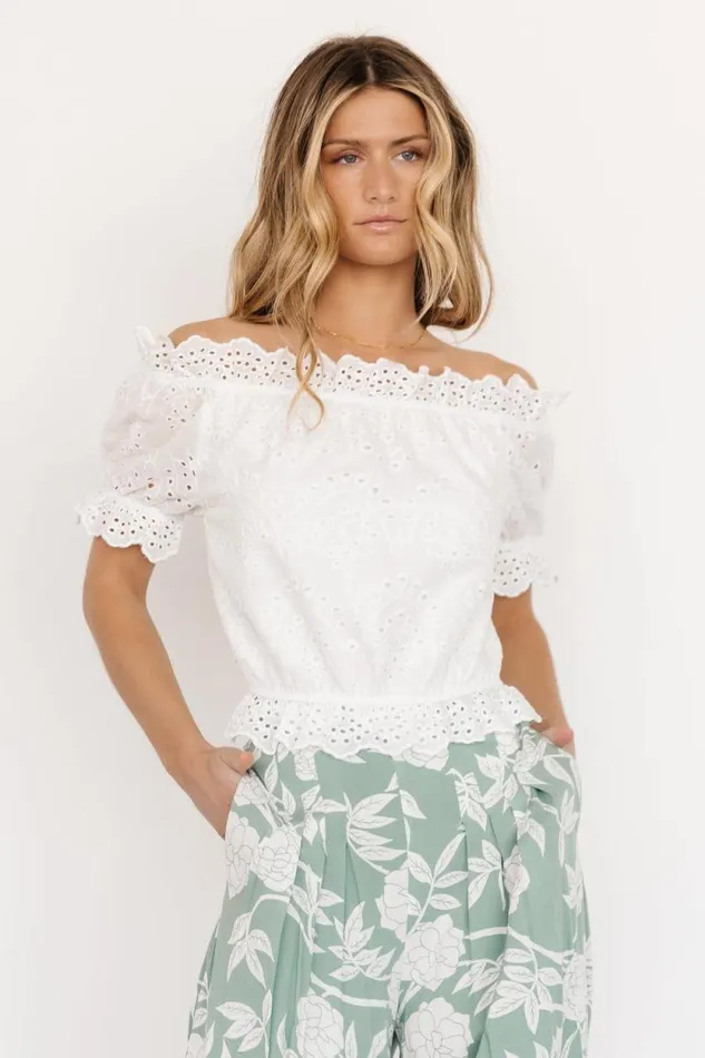 Women Betty Eyelet Ruffle Top White Baltic Born Blouses and Shirts