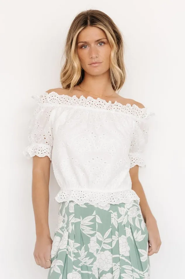 Women Betty Eyelet Ruffle Top White Baltic Born Blouses and Shirts