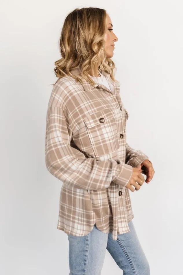 Women Bex Plaid Shacket Taupe Off White Baltic Born Outerwear Women Bex Plaid Shacket Taupe Off White Baltic Born Outerwear