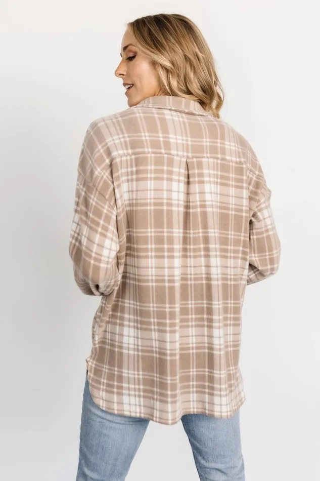 Women Bex Plaid Shacket Taupe Off White Baltic Born Outerwear Women Bex Plaid Shacket Taupe Off White Baltic Born Outerwear