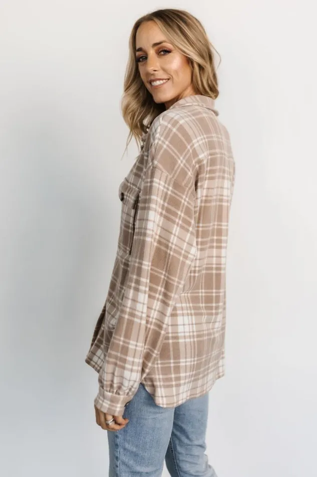 Women Bex Plaid Shacket Taupe Off White Baltic Born Outerwear Women Bex Plaid Shacket Taupe Off White Baltic Born Outerwear
