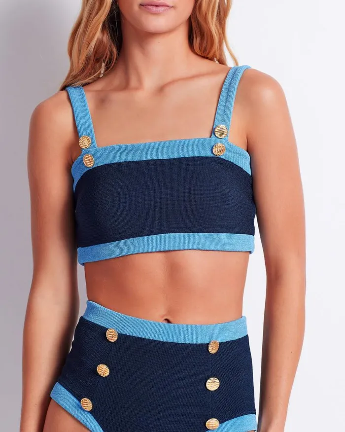 Women Bikinis PatBO Colorblock Knit Bikini Top FINAL SALE French Navy