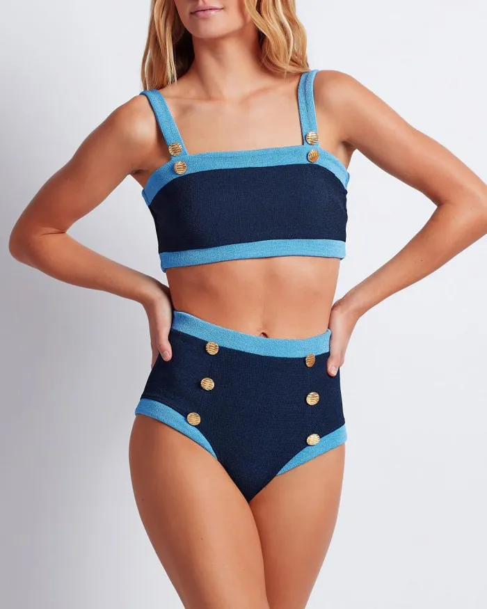 Women Bikinis PatBO Colorblock Knit Bikini Top FINAL SALE French Navy