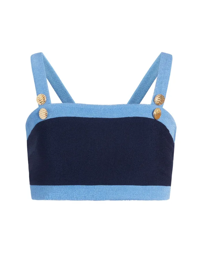 Women Bikinis PatBO Colorblock Knit Bikini Top FINAL SALE French Navy
