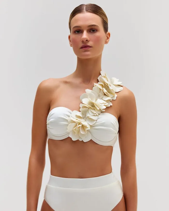 Women Bikinis PatBO Flower Applique Bikini Top FINAL SALE White