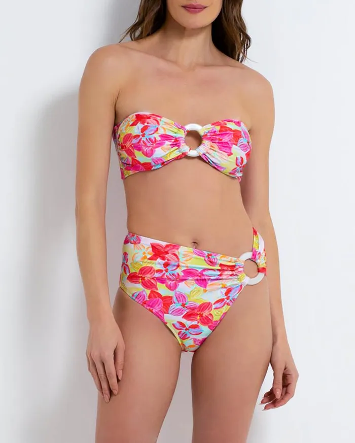 Women Bikinis PatBO Hydra MidRise Bikini Bottom FINAL SALE Pink Multi