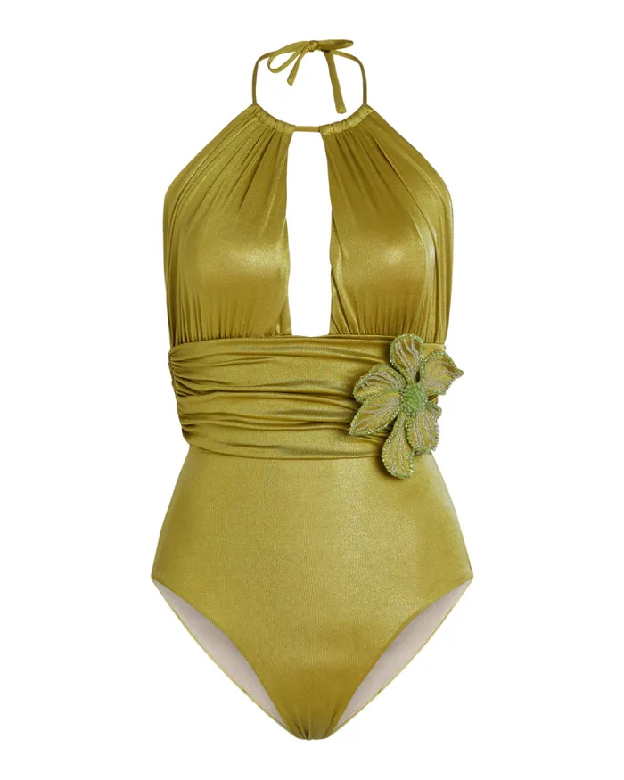Women Bikinis PatBO Metallic Jersey Bodysuit FINAL SALE Absinthe