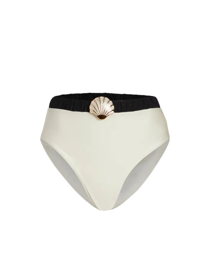 Women Bikinis PatBO SEASHELL HIGH CUT BIKINI BOTTOM FINAL SALE Black White