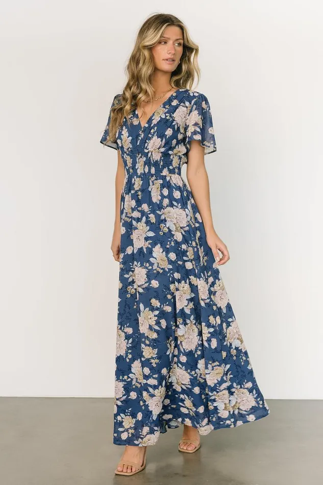 Women Birdie Maxi Dress Blue Blush Floral Baltic Born The Guest Edit