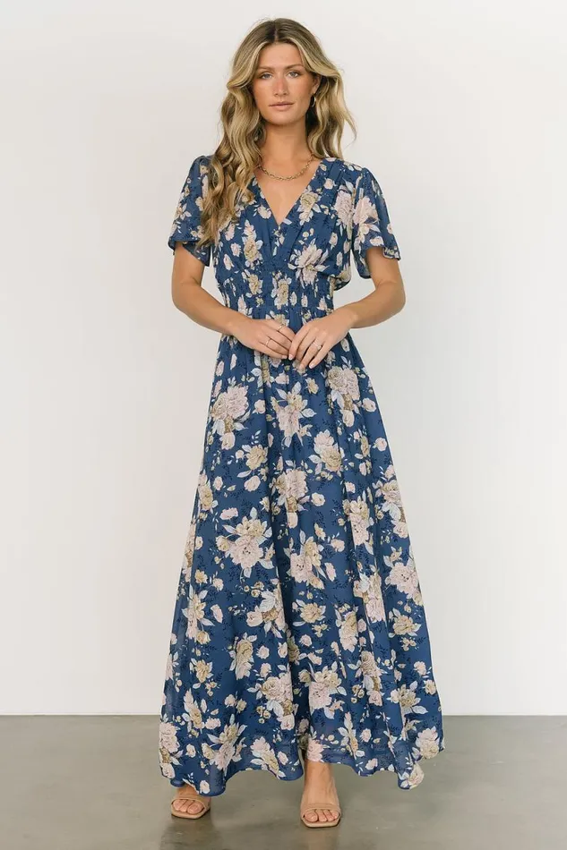 Women Birdie Maxi Dress Blue Blush Floral Baltic Born The Guest Edit